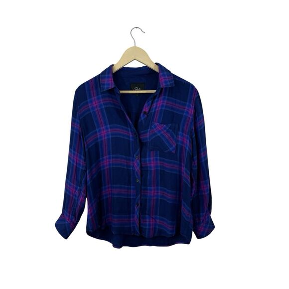 Rails Small Taitum Navy Ultra Violet Button Flannel Shirt Plaid Rayon Womens - Picture 3 of 15